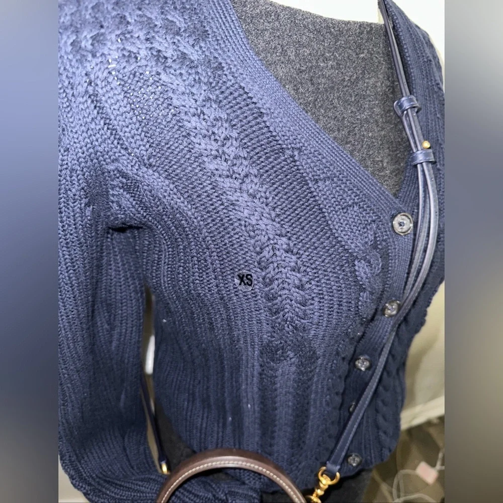 NWOT Brooks brothers button down v neck cotton navy cable knit cardigan